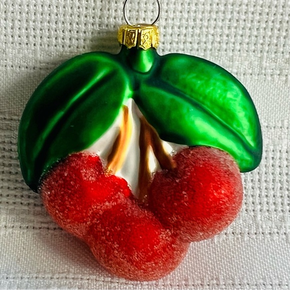 Christmas Ornament Mary Engelbreit Blown Glass Cherries EUC VTG‎ Signed - Picture 4 of 7